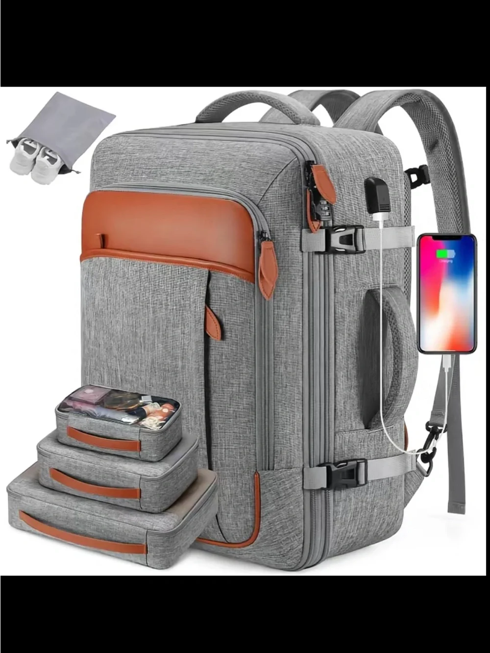 Grey and Orange Men's Backpack
